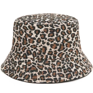 Detailed close-up of leopard print pattern on high-quality fabric sun bucket hat