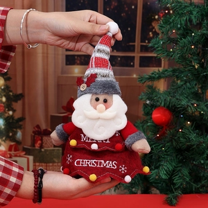 Handmade Santa Claus plush gift bag with Merry Christmas embroidery for holiday decor
