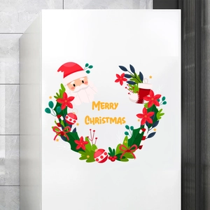 Merry Christmas Santa wreath wall stickers for festive room and fridge decoration