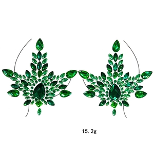 Green water-drop resin body gems with multi-faceted leaf-shaped crystal design