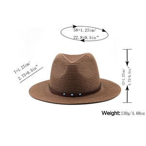 Specifiche dettagliate sulle dimensioni per cappello fedora in lino marrone con misure