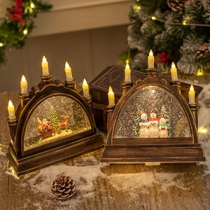 Bronze LED Christmas arch bridge lamp with Santa and reindeer scenery for table decor