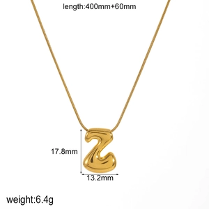 Detailed size specifications of golden letter Z pendant necklace with snake chain measurements