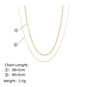 Detail of gold double-layer necklace with Figaro chain measurements and weight info