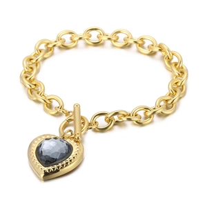 18K gold plated stainless steel OT buckle bracelet with heart-shaped dark gem pendant