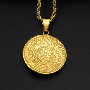Hip Hop style gold plated stainless steel sun pendant necklace with twisted rope chain