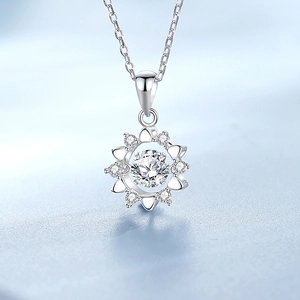 Elegant S925 sterling silver sun flower necklace with dancing moissanite pendant