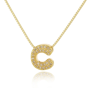 Elegant gold-tone box chain necklace featuring a crystal-encrusted letter C pendant charm