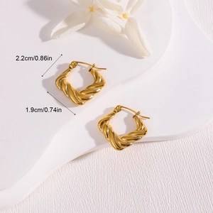 18K gold plated stainless steel irregular twisted square hoop earrings for women