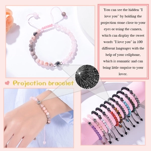 Naturstein-Perlenarmband mit Projektionsstein mit 100 Sprachen Ich liebe dich Motiv