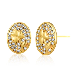 18K gold plated oval clover earrings with sparkling cubic zirconia pavé stones