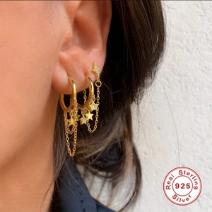 925 sterling silver tassel star hoop earrings in gold finish for a stylish look