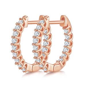 Elegant rose gold S925 sterling silver hoop earrings set with sparkling moissanite stones