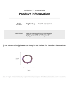 Detailed size specifications for purple zircon tennis bracelet with 19cm length measurement
