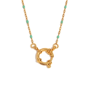 18K gold plated stainless steel bohemian necklace with turquoise beads and spring clasp