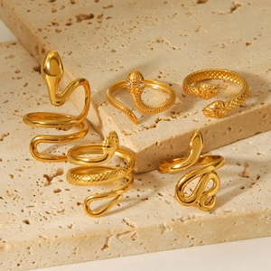 Elegant 18K gold plated stainless steel snake rings set with textured scale details