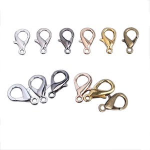 Assorted alloy lobster clasps in six metallic colors for DIY necklace and bracelet jewelry