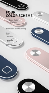 Detailed view of magnetic laptop phone mounts in black, silver, blue, and rose colors