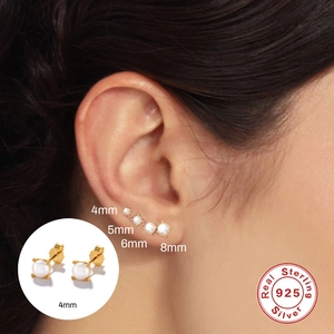 Classic S925 sterling silver four-claw pearl stud earrings in 4mm to 8mm sizes
