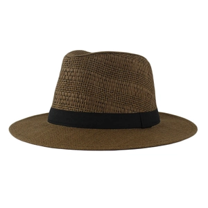 Cappello fedora in paglia da uomo traspirante con nastro nero e tesa larga piatta