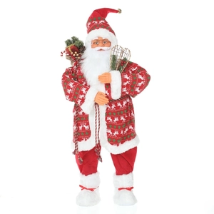 Standing Santa Claus figurine in red reindeer robe with gift bag Christmas decoration