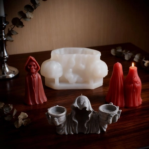 Halloween Grim Reaper and Ghost candle silicone mold with finished resin candle holders