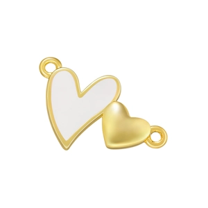 Detail of 18K gold-plated double heart pendant with white enamel and smooth finish
