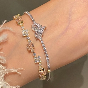 Elegant zircon square claw set bracelets in gold and silver finish for women