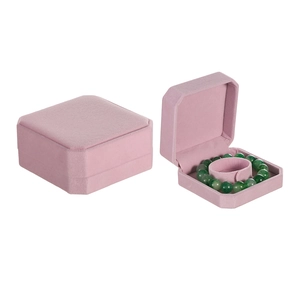 Pink octagonal velvet jewelry box with inner soft pillow for bracelets and bangles