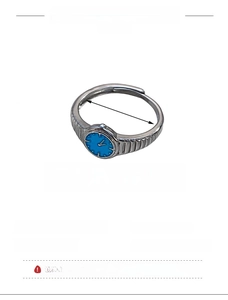 Detailed size parameters of creative watch-shaped copper ring in bright silver finish