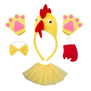 Panoplie déguisement poussin jaune 5 pièces avec serre-tête en peluche et tutu