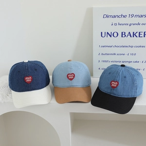 Kids Baseball Cap Denim Patchwork Heart Embroidery Sunshade Hat For Boys Girls Adjustable Casual Summer Fashion Peak Cap