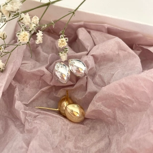 Minimalist S925 sterling silver bean stud earrings in gold and silver finish