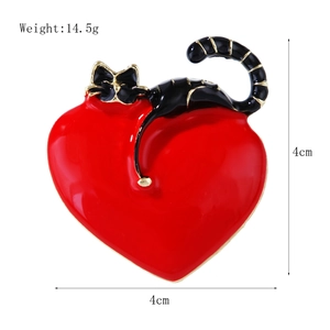 Cartoon black cat on red heart brooch made of alloy drip oil, 4cm x 4cm accessory