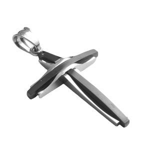 Stylish two-tone black and silver stainless steel cross pendant for men and women