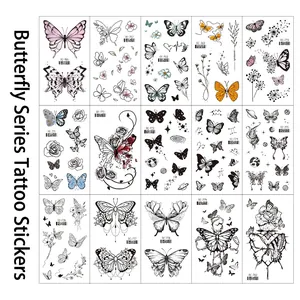 Waterproof butterfly temporary tattoo sticker set with floral and moon artistic designs