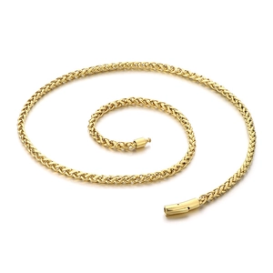 Golden stainless steel wheat chain necklace with spring clasp for hip hop style fashion