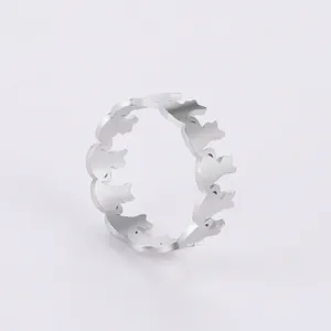 Cute minimalist cat silhouette silver stainless steel open ring for women