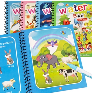 Detailed set of 4 reusable water coloring books for kids featuring animal themes