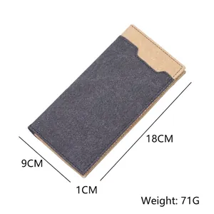 Slim long denim canvas bifold wallet for men with contrast stitching and 12 card slots