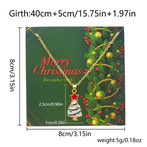 Detailed size specifications for Christmas tree pendant necklace with festive gift card