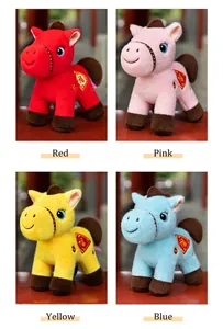 Showcase of colorful Year of the Horse plush toy mascots with festive fortune embroidery