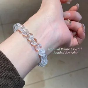 Elegant clear white crystal beaded bracelet for women with natural high transparency