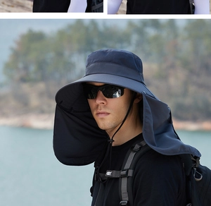 Détail du chapeau de soleil extérieur avec large bord, aération en filet et protège-nuque