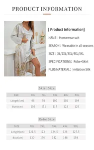 Detailed size chart for women's plus size robe and nightgown set from 1XL to 5XL