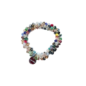Élastique à cheveux et bracelet perlé avec cristaux colorés et breloque ronde