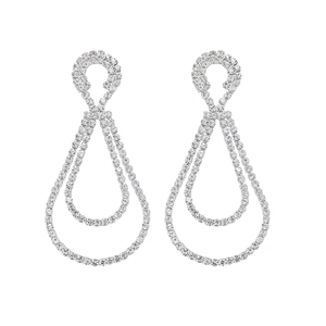 Luxury silver double teardrop dangle earrings with sparkling rhinestones for women