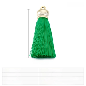 Detailed view of 65mm cotton tassel with stainless steel cap and size measurements