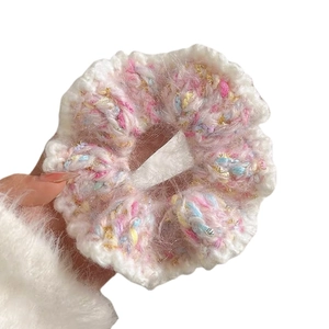 Chouchous Surdimensionnés En Laine Tricotée Mohair Colorés Bordure Florale Haute Élasticité Style Mori Doux