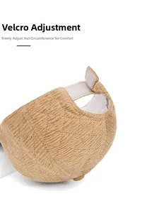 Detail of adjustable velcro strap and corduroy texture on warm winter baseball cap